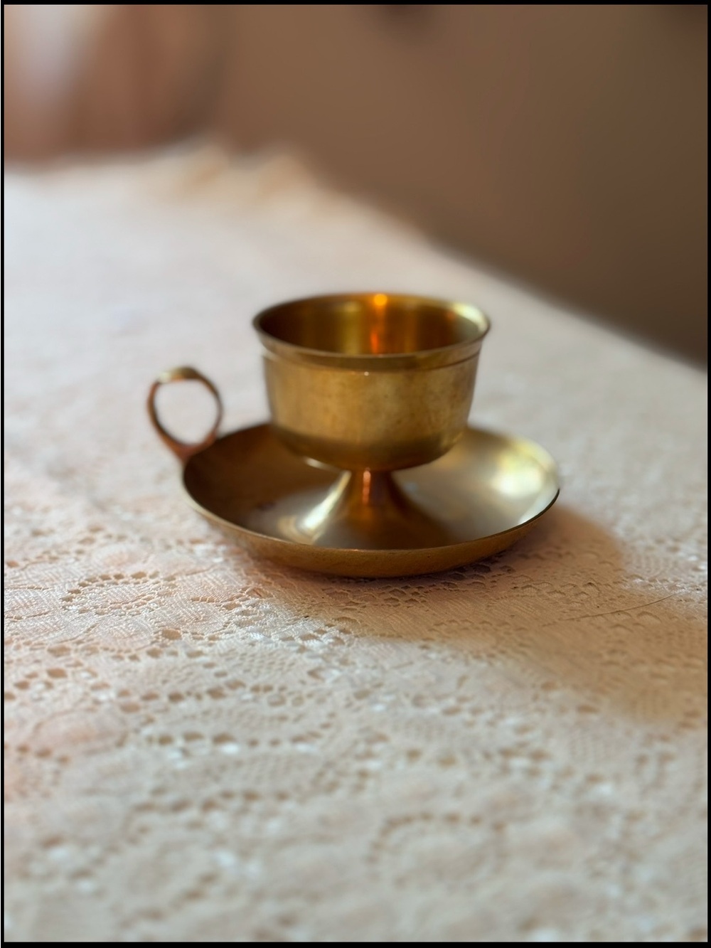 Vintage Brass Chamberstick Cup and Saucer - Gold Tone